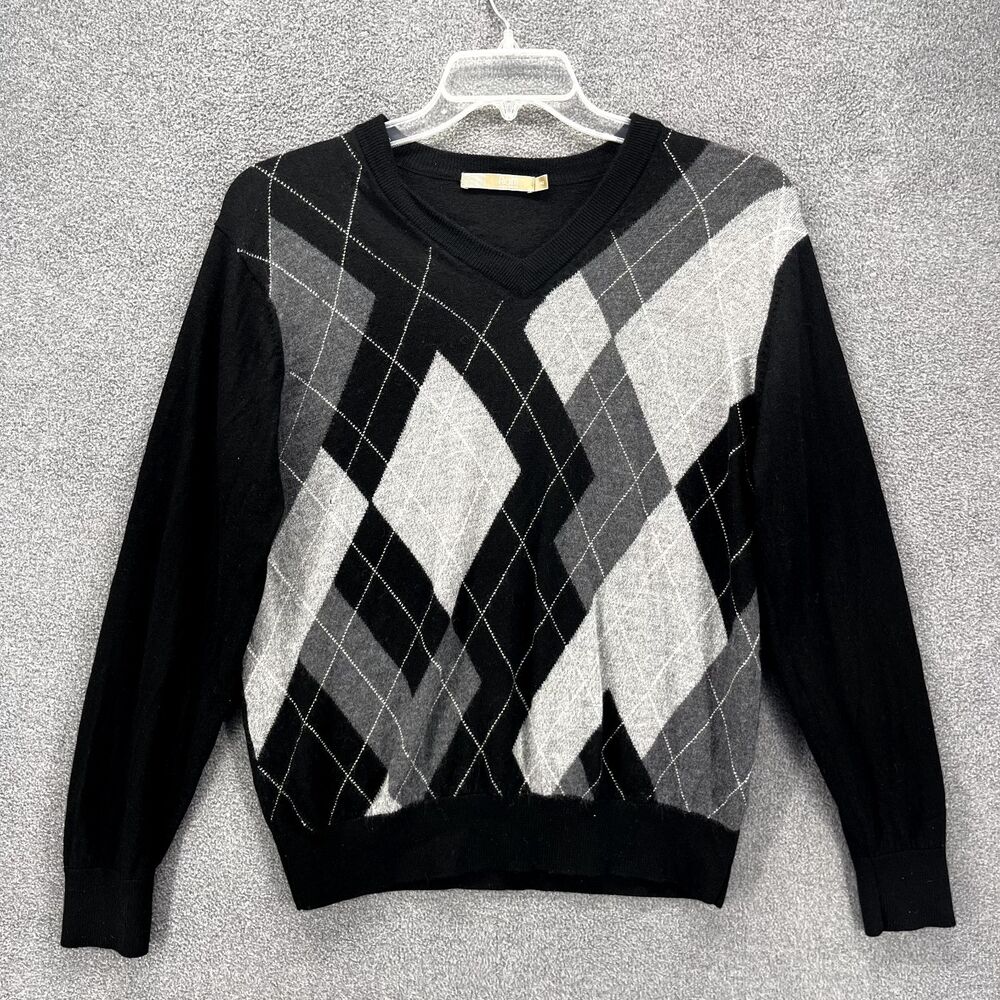 Raffi‎ Sweater Unisex Large 52 Black Gray Diamonds Linea Uomo Merino Wool Italy